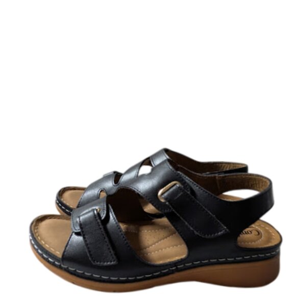 Comfort-Well by Beacon Black Leather Strappy Buckle Detail Comfort Sandal Size 7 - Picture 4 of 7